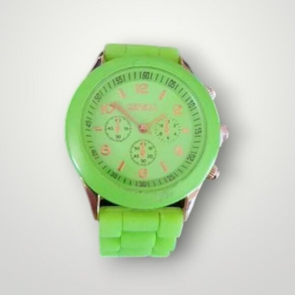 NWOT Geneva Lime Green Casual Jelly Watch with Gold Settings - Picture 1 of 3
